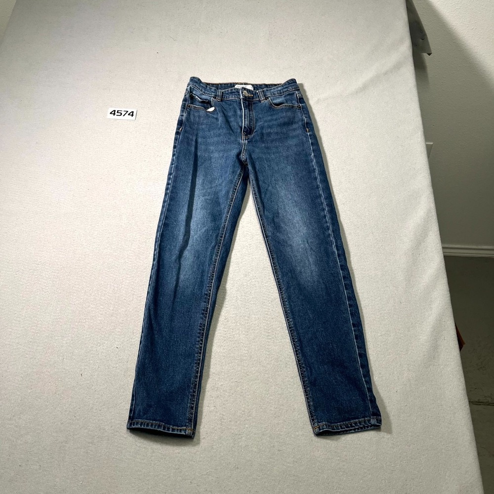 Pull & Bear Ankle Jeans Womens 2 Blue Denim Whiskers Detail Medium Wash Casual